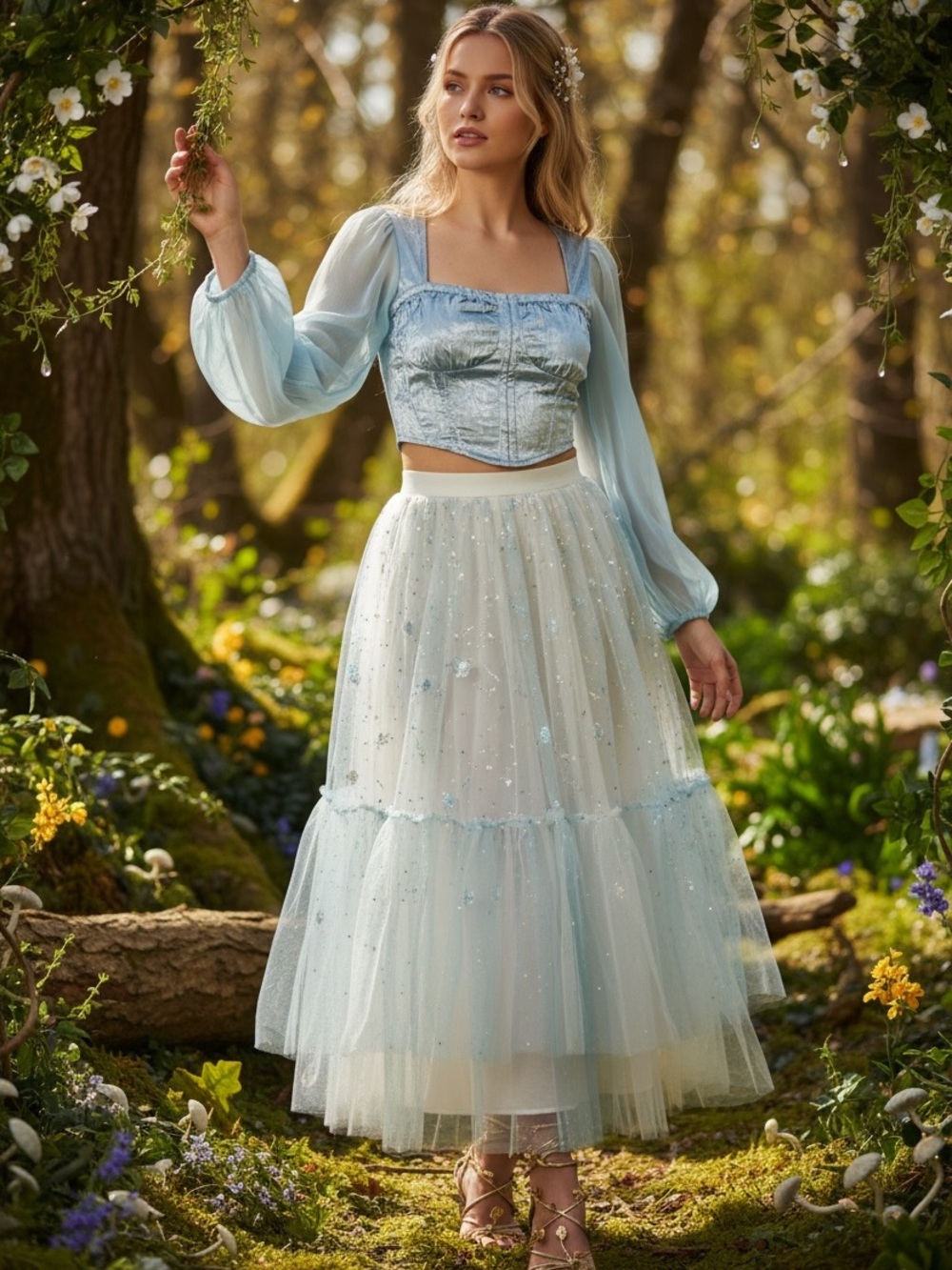 NEW Urban Outfitters Peggy Blue Velvet Hook & Eye Fairycore Crop Top S